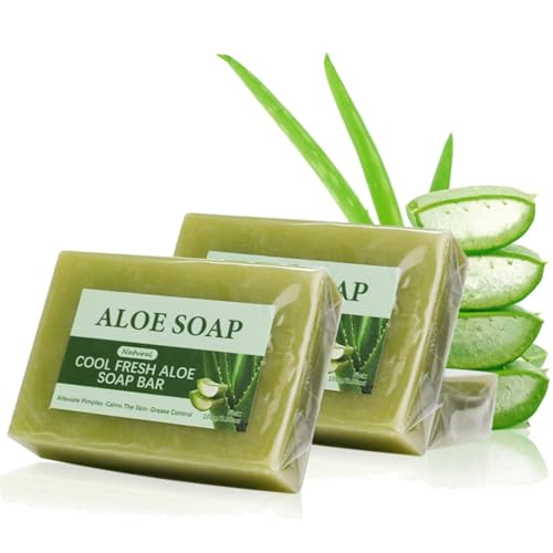 Savon Solide Pour le Visage parfumé à L'Aloe Vera,Savon Gel Douche Solide Corps,Natural Savons de Douche Aloé Vera,Savonnés Faits à la Main Solides Shampooing,Pour Tous les Ttypes de Peau 100g (2pc)