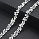 1 Yard Rhinestone Trim Chain Silver String Strips Crystal Applique Fringe Ribbon Beads Sewing for Dress DIY Party Wedding Bouquet Decoration Bridal Costume Embellishment
