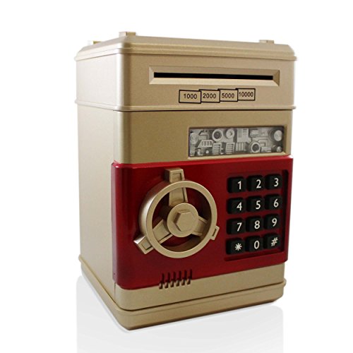 Safe Coin Bank For Kids - Authentic ATM Money Saver Keeps Cash, Toys, and Jewelry Inside Safe Inside - Auto Insert Bills and Electronic Password - Cool Piggy Bank Makes A Great Birthday Gift
