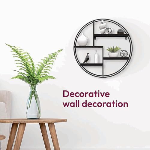 Image of Dime Store Metal Round Floating 4-Tiers Shelves Wooden Bookshelf for Home Wall Decorative Racl Shelf for Living Room & Bedroom (Black & White)