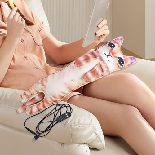 Almohada térmica para cólicos de diseño felino y peluche eléctrico mullido para el bienestar 3