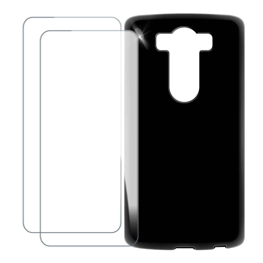 Compatible with LG V10 Case Colorful Custom Cover with 2 Pack Tempered Glass Screen Protectors - Shockproof Scratch-Resistant (Black)