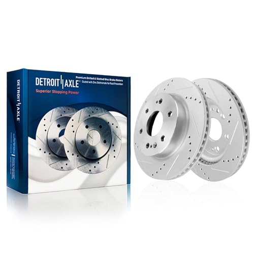 Image of Detroit Axle - Front Brake Kit for GMC Chevy Silverado Sierra 1500 Suburban | Tahoe Yukon Cadillac Escalade ESV, Drilled and Slotted Disc Brake Rotors Ceramic Brake Pads Replacement 13.50 inch inch Rotor