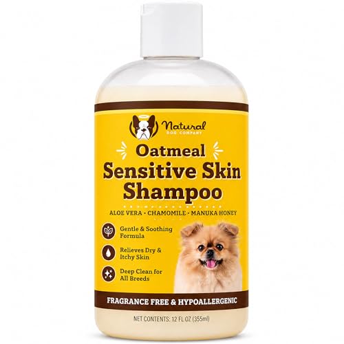 Natural Dog Company Sensitive Skin Dog Shampoo – Hypoallergenic Oatmeal Anti Itch Shampoo for Dogs, Gentle Puppy & Dog Wash with Aloe Vera, Manuka Honey & Chamomile, Odor Control, 12 oz