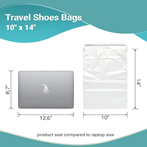 APQ Shoe Bags for Travel 10x14. Pack of 50 Travel Shoe Bags for Packing 10 x 14. Clear Drawstring Backpack 2 mil Thickness. Plastic Shoe Bags for Storage. Double Cotton Draw Strings Shoe Dust Bags. - Thumbnail 5