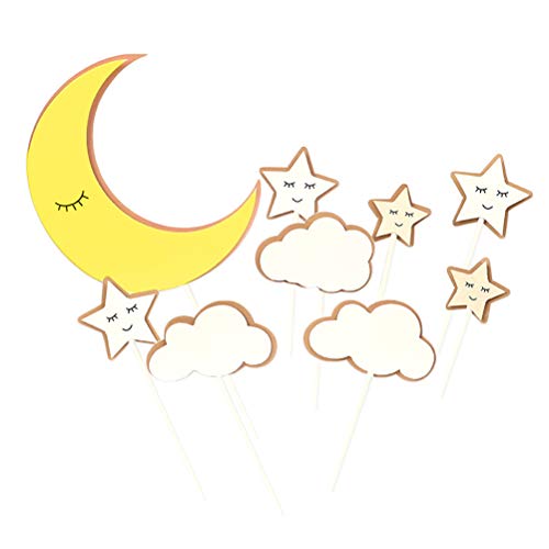3 Set / 27 Pcs Cake Topper Decor Cartoon Moon and Star Shape Picks Decoração Picks de papel para men