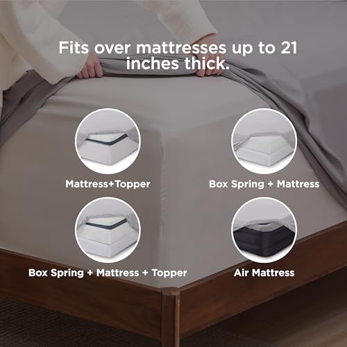 Image of Bedsure Twin XL Sheet Sets, Dorm Bedding, GentleSoft Breathable Extra Long Twin Sheets & Pillowcases, Moisture Wicking Cooling, Deep Pocket Fits Mattress Up to 21 Inches Thick, Light Grey