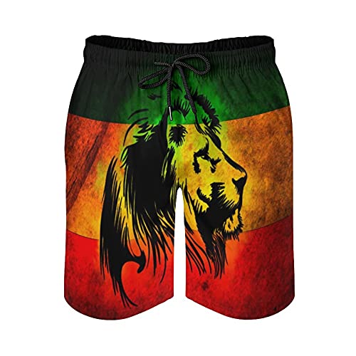 BAIKUTOUAN Lion Reggae Giamaica Pantaloncini da spiaggia da uomo Quick Dry Pantaloni corti Costume da bagno Costumi da bagno Costumi da bagno con tasche L