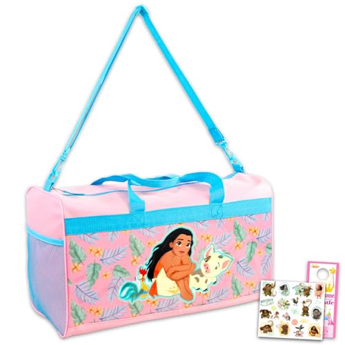 Disney Moana Duffle Bag Set For Kids - Bundle Luggage Carry On Suitcase Bag, Stickers, and More | Moana Travel Activity Set for Girls, Boys