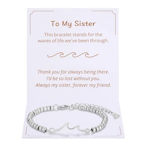 Kvekstio Wave Gift for Women, Through The Waves of Life Adjustable Stainless Steel Beaded Waves Bracelet, Highs and Lows