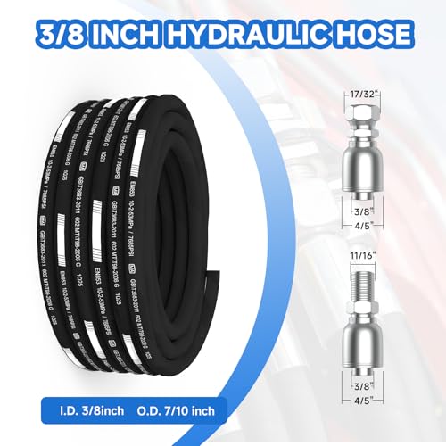 Image of 100 Ft 2-Wire 3 /8 Inch Hydraulic Hose with 10 JIC 37 + 10 NPTF Fittings) - 7685 PSI, 4-Layer Steel Braided, -22F to 248F Temp Range, Heavy-Duty Industrial Grade