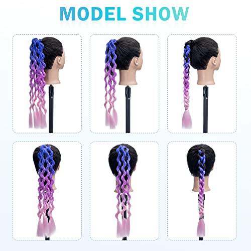 Miniatura 4 de Hairro Extensiones de cabello sintético trenzado de colores con bandas de goma arco iris accesorios para el cabello de cola de caballo para mujeres