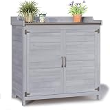 Blishom Tavolo da Esterno per Piante, Tavolo da Giardino con Piano di Lavoro Impermeabile, Tavolo da Lavoro in Legno con 1 Ripiano Regolabile, 48x98x95 cm. (Grigio)