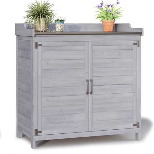 Blishom Table d'extérieur pour Plantes, Table de Jardin avec Plan de Travail imperméable, Table de Travail en Bois avec 1 étagère réglable, 48x98x95 cm...