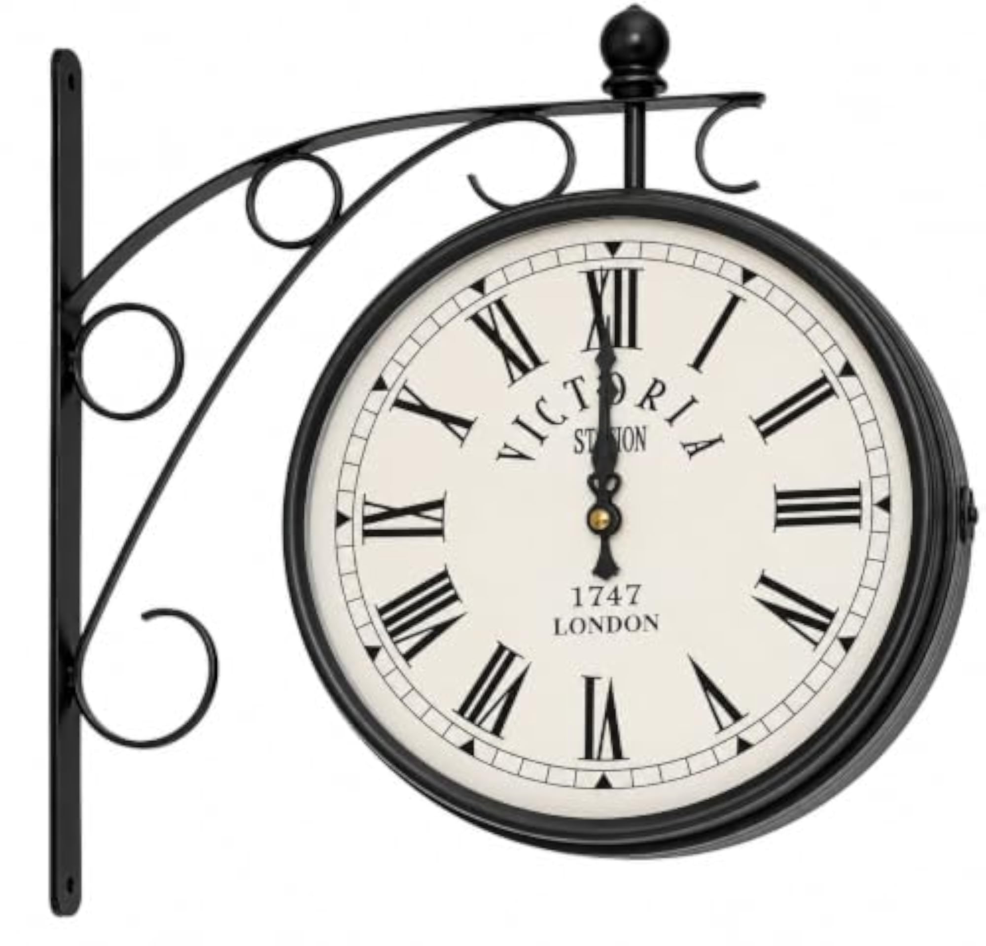 Double Sided Station Wall Clock, 10 Inch Metal Design