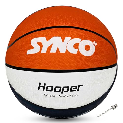 Image of Synco Hooper Basketball Size 6 | Women's Official Basketball | Moulded Technology | 8 Panel | Indoor & Outdoor Games & Training (Red White Blue)
