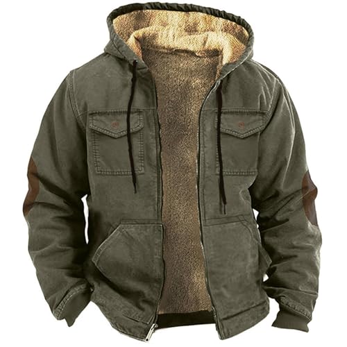 Men's Hoodie Jackets Casual Stylish Cargo Jacket with Hood Fleece Lined Sherpa Winter Warm Coats Jacket for Men