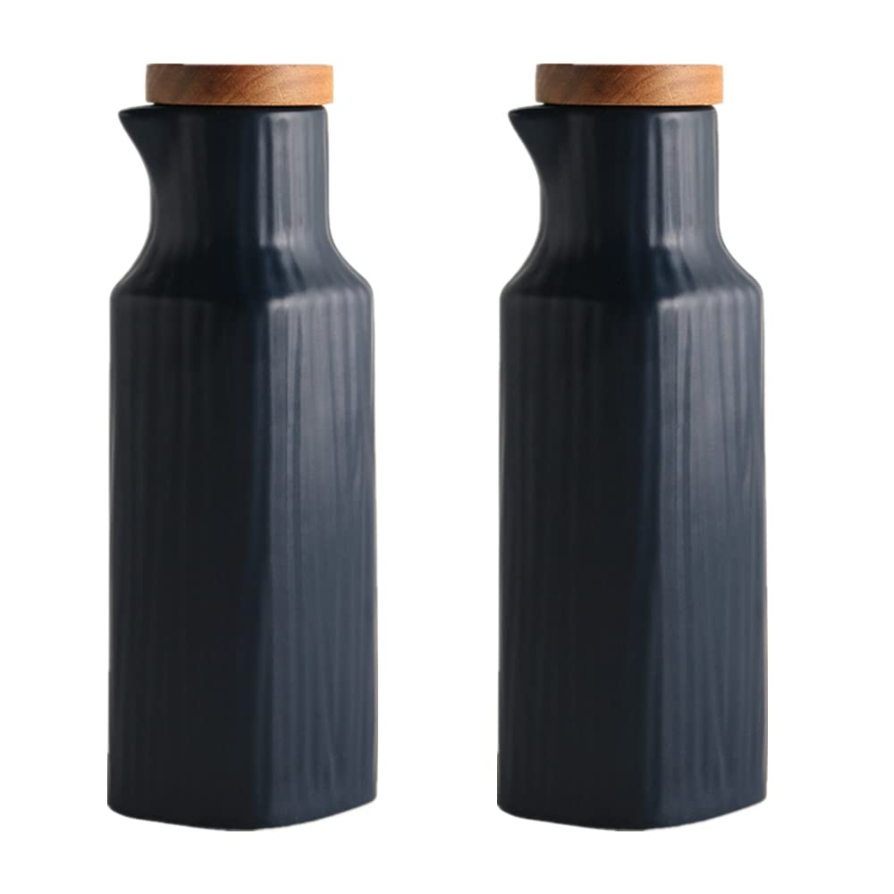 2Pcs Oil Dispenser Bottle with lid, Ceramic oil and Vinegar Dispenser Set, 300ML/10.15 OZ Liquid Condiment Dispenser for Restaurant, Party, Buffet, BBQ, Outdoor Camping
