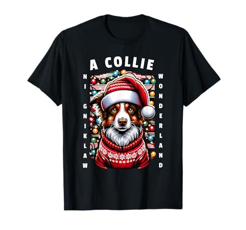 Christmas Border Collie Pun Walking In A Collie Wonderland Camiseta