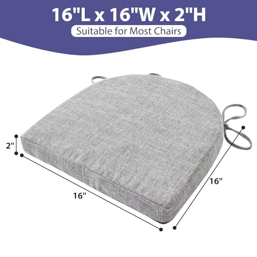 Image of IPYNBAP Chair Cushions for Dining Chairs, Kitchen Chair Cushions, 16'' x 16'' x 2'', Non Slip Indoor Seat Cushions, Chair Pads for Dining Chairs with Ties & Removable Cover, Set of 4, Light Grey