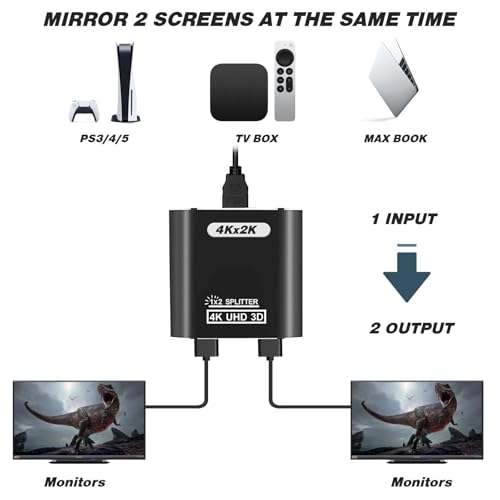 IVIVTOR HDMI Splitter 1 in 2 Out - 4K Aluminium hdmi-verteiler 1-in-2 Out für 2 Monitore Gleichzeitig unterstützt HDCP 1.4 3D UHD 1080P für HDTV Laptop PC - Nur Spiegelmodus kein erweiterter Modus
