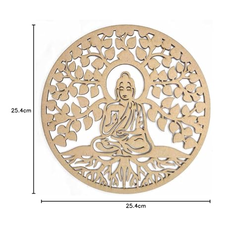 Image of ADIKALA Life of Tree & Buddha Round Shape Cutting Design with Base, DIY | Art Decor | Showpieces for Home Decor | Office | Wall Hanging Decoration Items 10. INCH