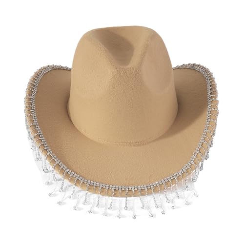 Stylish Denims Hat with Rhinestones Decoration and Tassels Design Cowboy Hat for Fashionable Individuals Halloween Trendy