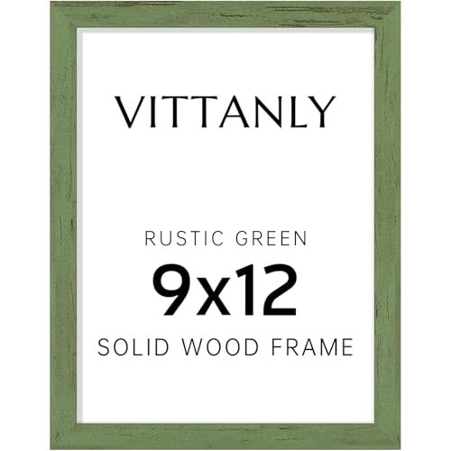 Vittanly 9x12 Picture Frame, Solid Wood Frame with Plexiglass, Rustic Green