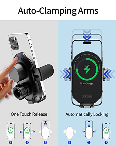 Kpon Wireless Car Charger For Thick Cases/Pop Grip, Max 15W Car Phone Holder Mount Wireless Charging, Compatible With Iphone 14/14 Plus/14 Pro/14 Pro Max/Wireless Phones(Qc3.0 Car Adapter Included) #TOP3