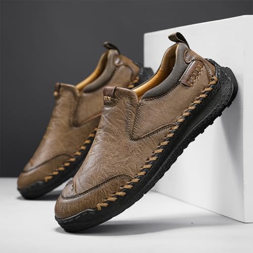 Men's Slip - on Casual Loafers，Mens Comfortable Moccasin Shoes for Walking and Driving, Soft Daily Sneaker, Mocasines para Hombre Khaki Brown Black3