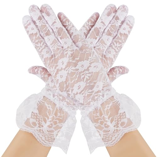 Women's Lace Gloves - Tea Party Short Elegant Vintage Gloves for Wedding & Dinner Party