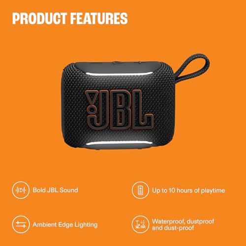 Image of JBL Go 5 Portable Bluetooth Speaker with Pro Sound & Deep Bass, Ambient Edge Lighting, Upto 10 Hours Playtime, IP68 Waterproof, AirTouch Pairing, Auracast, USB-C Lossless Audio (Purple)