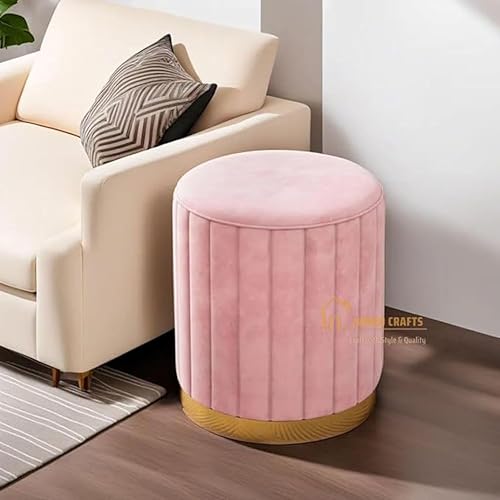 Image of Mudda Pouf Round Sitting Foot Stool for Office Room Decor, Upholstered Pouffe Puffy for Foot Rest, Ottoman Stool for Living Room Sitting Pouffes - (Pink Set of 2)