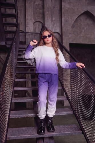 Image of Arshiner Girls 2 Piece Outfits Kids Tie Dye Sweatsuits Set Long Sleeve Shirt and Pants Set Size 5-14 Y