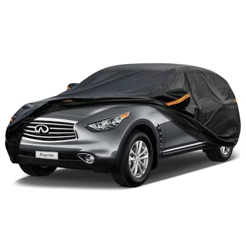 Kayme SUV Car Cover Fit for Infiniti FX35 (2003-2013) Automobiles All Weather Waterproof, Outdoor Cover Sun Rain Protection, with Lock and Zipper Door