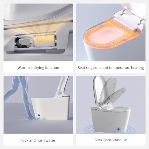 Inodoro inteligente de una pieza con bidé, inodoro moderno alargado para baños con agua tibia, doble descarga automática, operación por sensor de pie, asiento bidé calefactado, inodoro eléctrico sin tanque con pantalla LED miniatura 2