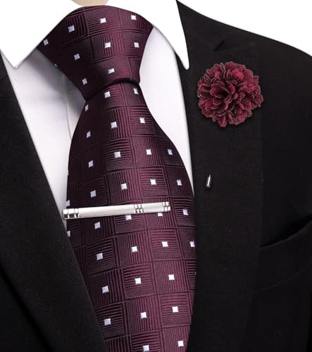 Image of Hi-Tie 63 inches Striped Paisley Extra Long Ties for Men Silk Necktie with Lapel Pin Tie Clip Big and Tall Men Formal Wedding