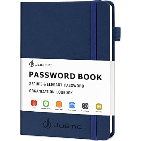JUBTIC Password Keeper Book with Alphabetical Tabs. Medium Size Password Book for Seniors, Internet Website Address Log in Detail. Hardcover Password Notebook for Home Office, Navy Blue Cover