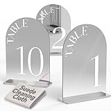 Framokoko Arched Table Numbers 1-10 with Stands, 5' x 7' Double-sided Letter, Mirrored Acrylic Table Signs for Wedding Reception Party Restaurant Engagement (Silver, 1-10)