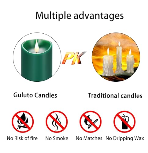 Image of Rechargeable Flameless Candles with Remote, Led Candles Flickering, Battery Operated Candles, Pillar Real Wax Green USB Candle 3D Wick for Home, Wedding, Halloween, Christmas 3 inch x 4 inch