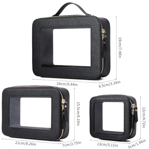 LOFOWN Clear Makeup Bag Set 3 Piece Travel Case for Cosmetics and Toiletries Women's Makeup Organizer and Car Essential with Zipper (Black, L+M+MINI) by LOFOWN - Image 5