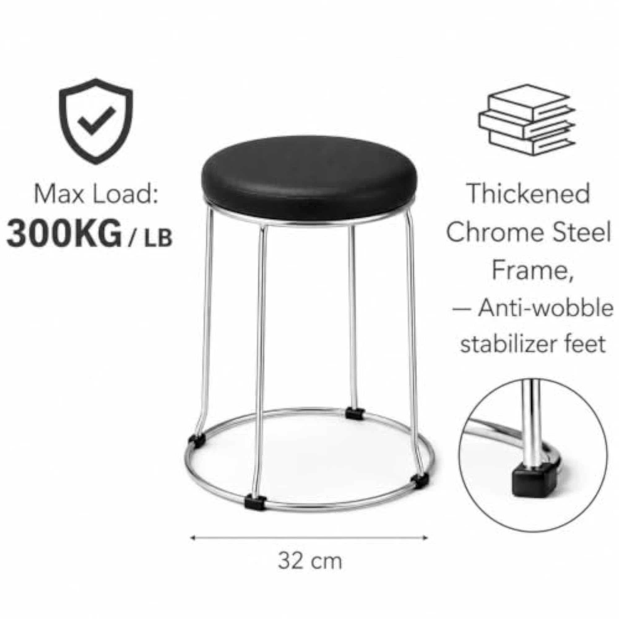 EverSit Round Stool with Leather Cushioned Seat