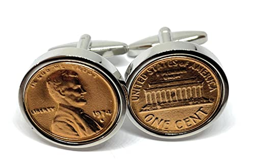 Gemelos Lincoln Cent 1974 para camisas de puño doble con cierre seguro de plata