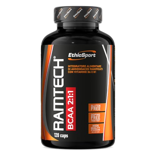 EthicSport - Ramtech BCAA 2:1:1 - Barattolo da 120 cps - Integratore alimentare di amminoacidi ramificati per la dieta dello sportivo, con vitamine B6 e B1