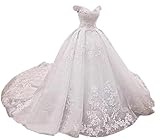 Women's Bridal Dress for Bride Flower 3D Lace Appliques Elegant Ball Gown Tulle A-Line Wedding Gown Ivory 16 DR0124-03