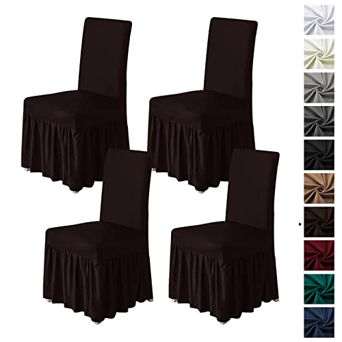 Molasofa Chair Covers For Dining Room Set Of 4 Stretch Chair Slipcovers With Skirt For Kitchen Seat Protectors Wedding Banquet Decor Kids Pets Spandex Fabric Washable (4Pcs, Chocolate) #TOP3