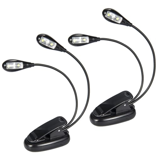 Music Stand Light 2Pack, Music Stand Light Clip On, Book Lights USB and AAA Battery Operated, Reading Lamp in Bed, 2 Brightness Levels, Ideal for Musician, Piano Player, Kids, Travel Dual Arm Black