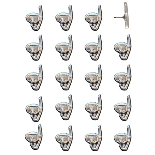 Image of Snorkel Push Pins - Silver Snorkel Map Pins for Cork Boards, Maps, or Lapel Use - Designed in USA - Set of 20