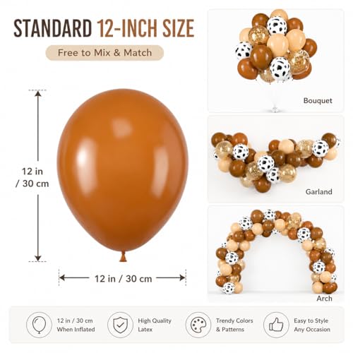 Image of Blush Brown Cow Print Balloons Cowboy Birthday Decorations Western Farm Party 60pcs 12inch Nude Brown Helium Latex Balloons for Arch Tan Coffee Balloon Farmhouse Country Cowgirl Decor