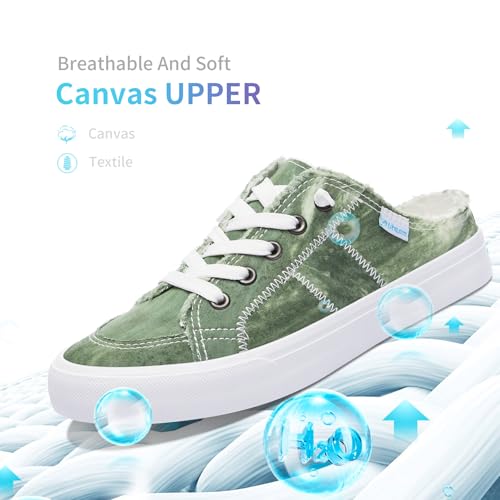 Image of Obtaom Women Canvas Mules Memory Foam Clipper Fashion Sneakers Comfortable Slip-On Mule Backless Holiday Shoes